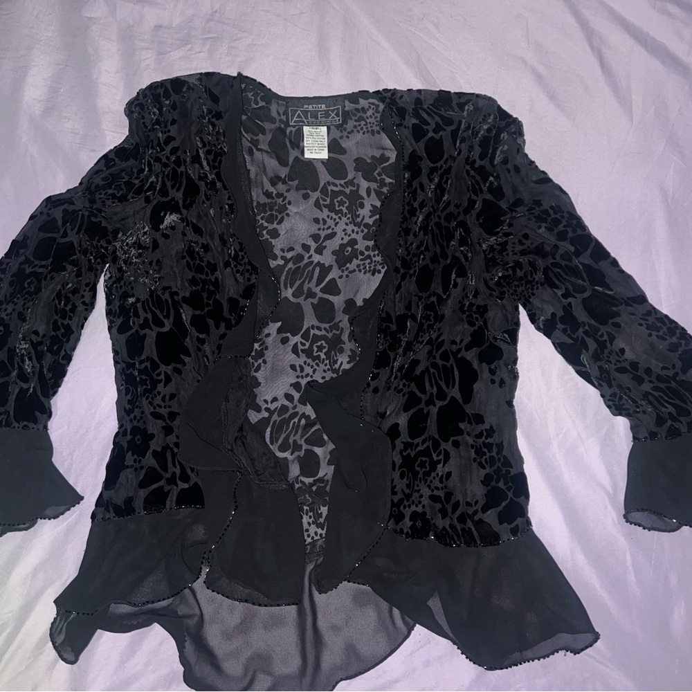 Vintage Velvet Black Floral Cardigan